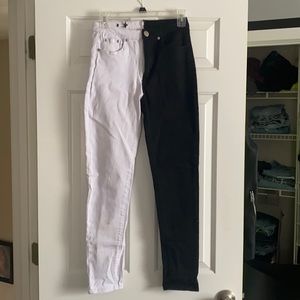 Black & white split jeans